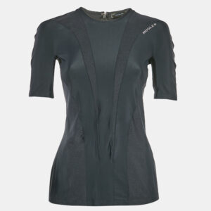 Mugler Black Technical Jersey Paneled Top M