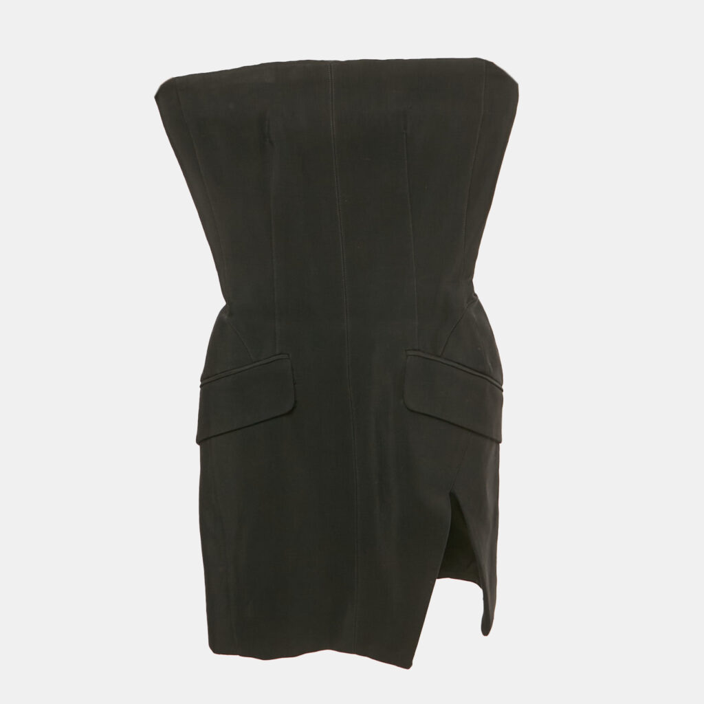 luxury-women-mugler-used-clothes-p1113917-002 MUGLER Black Gabardine Strapless Mini Dress S