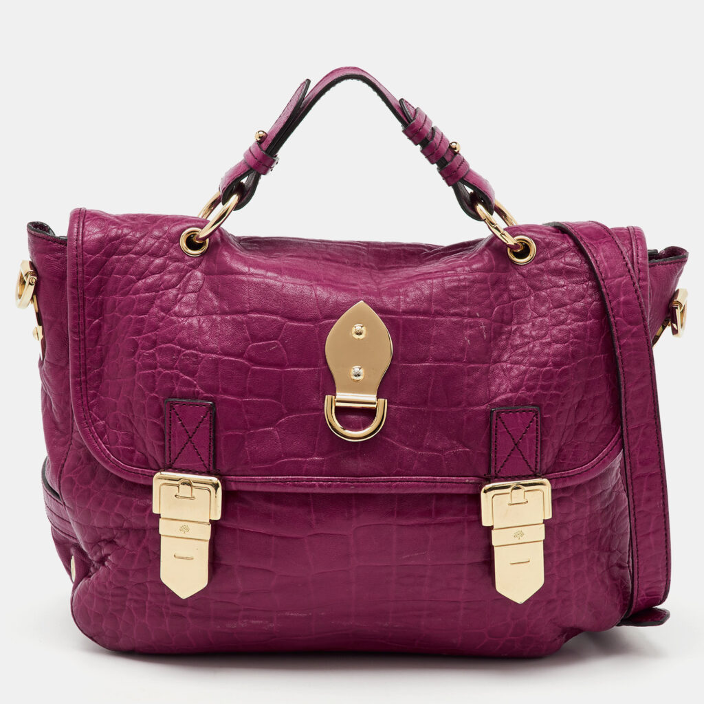 luxury-women-mulberry-used-handbags-p1153499-011.jpg Mulberry Pink Croc Embossed Leather Tillie Flap Top Handle Bag