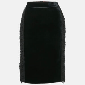 N&ordm;21 Black Silk and Velvet Ruffled Pencil Skirt M