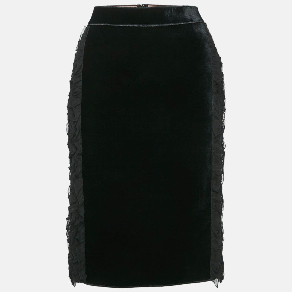 luxury-women-n21-new-clothes-p1082332-001 Nº21 Black Silk and Velvet Ruffled Pencil Skirt M