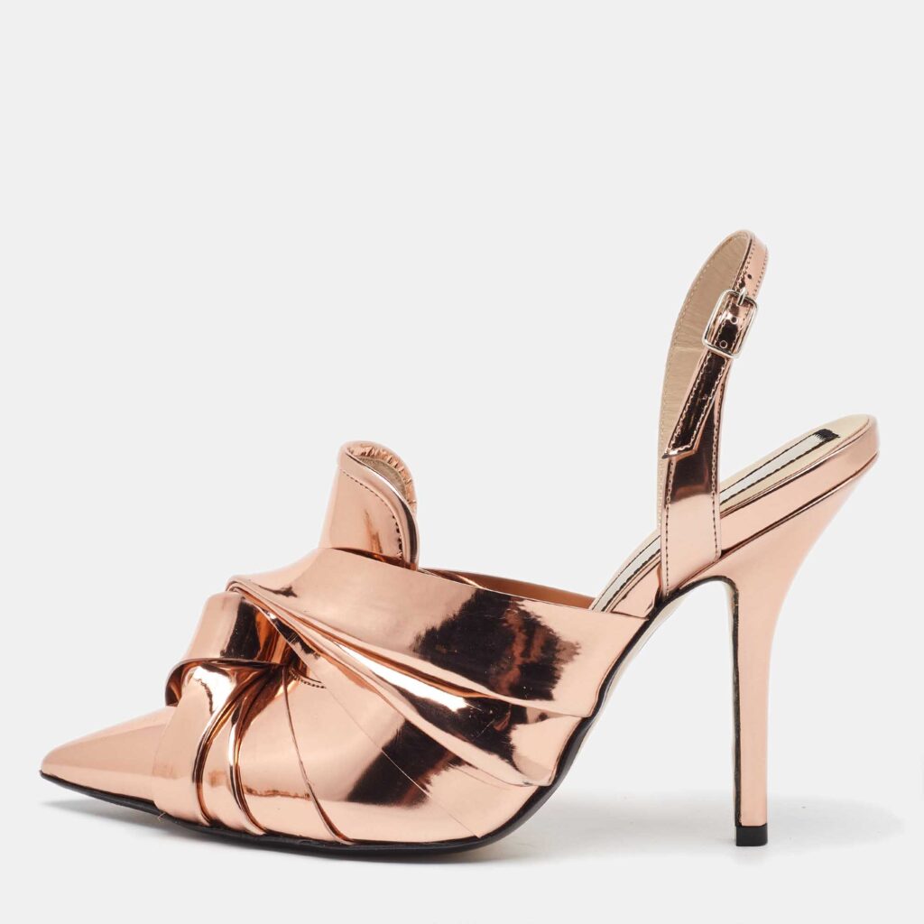 luxury-women-n21-new-shoes-p1115833-003 N21 Metallic Rose Gold Leather Lamé Slingback Mules Size 40