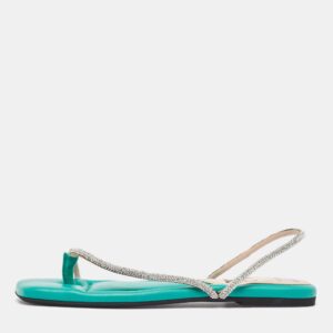 N21 Green Leather Crystal Embellished Slingback Sandals Size 38.5