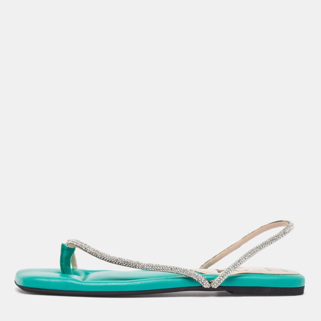 luxury-women-n21-new-shoes-p961434-003 N21 Green Leather Crystal Embellished Slingback Sandals Size 38.5