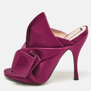 N&ordm;21 Burgundy Satin Raso Knot Peep Toe Mules Size 39