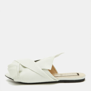 N&ordm;21 White Leather Knot Flat Mules Size 39