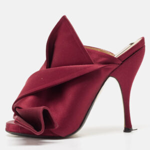 N21 Burgundy Satin Raso Knot Peep Toe Mules Size 36