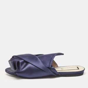 N21 Navy Blue Satin Knot Flat Slides Size 39