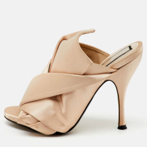 N&ordm;21 Beige Satin Raso Knot Peep Toe Mules Size 37