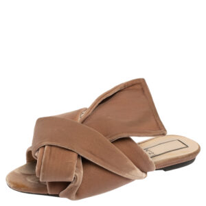 N&ordm;21 Beige Velvet Knot Flat Slide Sandals Size 37