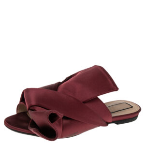 N21 Burgundy Satin Raso Knot Peep Toe Mules Size 37