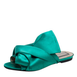 N&ordm;21 Green Satin Knot Flat Mules Size 38