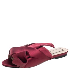 N&ordm;21 Burgundy Satin Knot Flat Slides Size 36