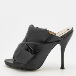 N&deg;21 Black Leather Ronny Pleated Open Toe Mules Size 39