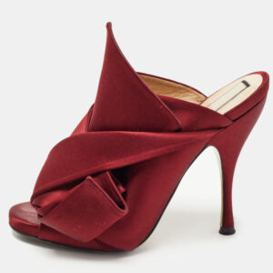 N21 Burgundy Satin Raso Knot Peep Toe Mules Size 37