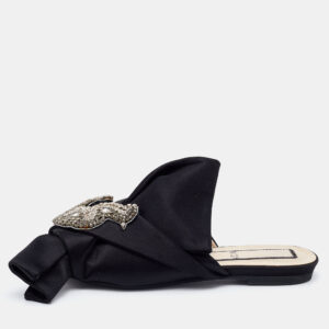 N&ordm;21 Black Satin Knot Embellished Flat Sandals Size 37
