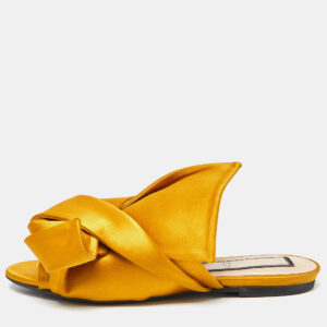 N&deg;21 Mustard Satin Knot Flat Mules Size 37