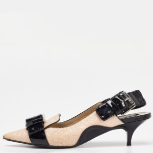 N&deg;21 Pink/Black Glitter and Leather Slingback Pointed Toe Pumps Size 39
