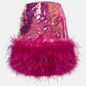 Nadine Merabi Pink Sequin Feather Detail Roxy Mini Skirt S