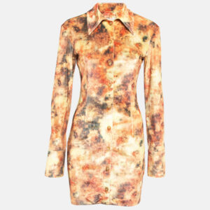 Nanushka Orange Abstract Floral Print Stretch Velvet Mini Dress S