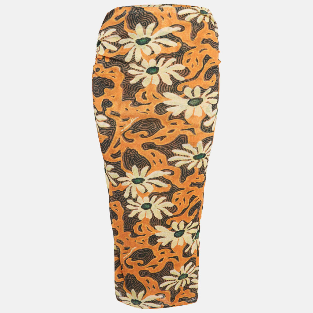 luxury-women-nanushka-new-clothes-p1042428-001 Nanushka Orange Arte Povera Floral Print Mesh Jersey Midi Skirt S