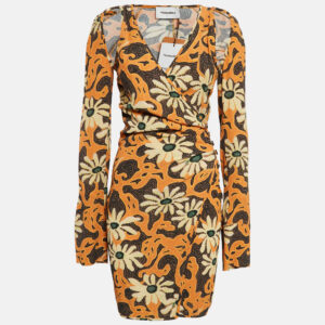 Nanushka Orange Floral Print Crepe Cut-Out Detail Ira Mini Dress XS
