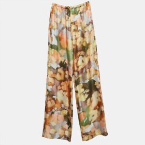Nanushka Multicolor Watercolor Print  Silk Trousers XS
