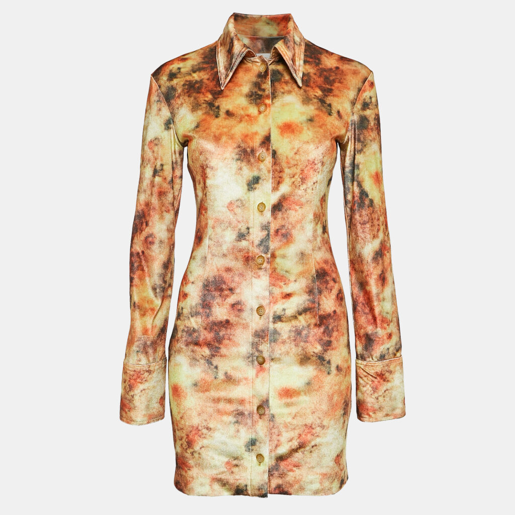 luxury-women-nanushka-new-clothes-p1129063-007 Nanushka Orange Hazy Floral Print Stretch Velvet Shirt Dress XS