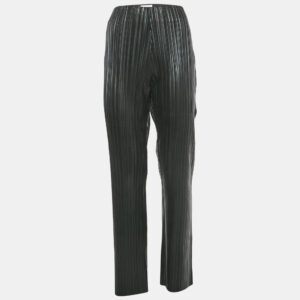 Nanushka Black Pleated Faux Leather Wide Leg Trousers L