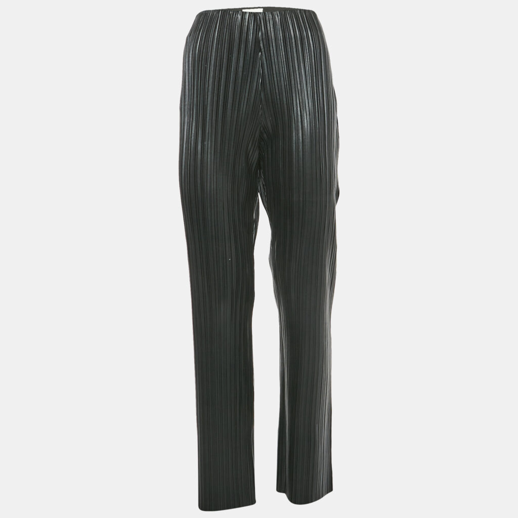 luxury-women-nanushka-used-clothes-p1107177-002 Nanushka Black Pleated Faux Leather Wide Leg Trousers L