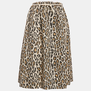 Nanushka Brown Leopard Print Cotton Canvas Knee Length Skirt S