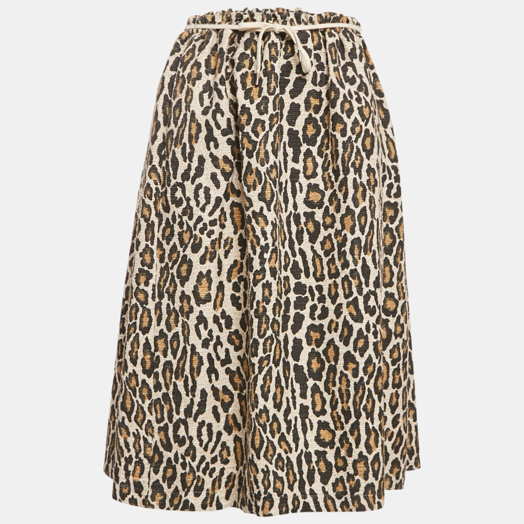 luxury-women-nanushka-used-clothes-p1131995-002 Nanushka Brown Leopard Print Cotton Canvas Knee Length Skirt S