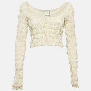 Nanushka Cream Seersucker Jylan Crop Top XS