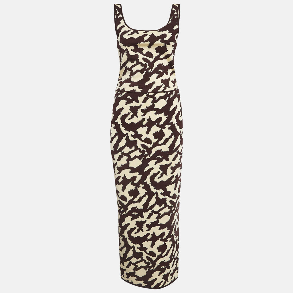 luxury-women-nanushka-used-clothes-p999862-001 Nanushka Brown Animal Print Rib Knit Skirt and Top Set M/L