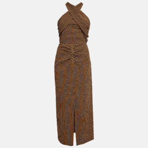Nanushka Brown Checked Seersucker Skirt and Top Set L