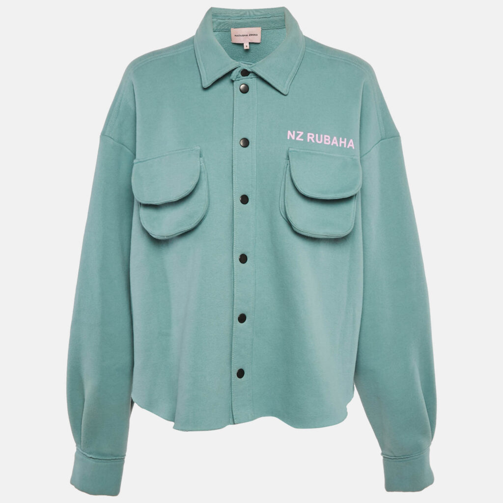 luxury-women-natasha-zinko-used-clothes-p1105806-002 Natasha Zinko Blue Cotton Blend Knit Button Front Jacket S