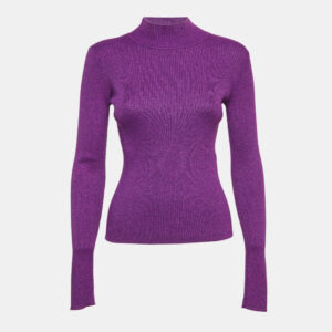 NBD Purple Lurex Rib Knit High Neck Pullover M