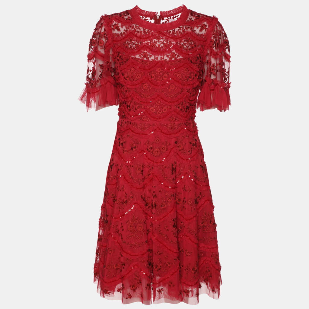 luxury-women-needle-and-thread-used-clothes-p1146395-001 Needle & Thread Red Mesh Embroidered Liliy Bloom Mini Dress S