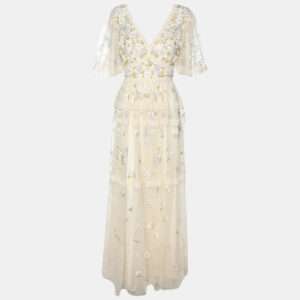 Needle & Thread Cream Mesh Shimmer Primrose Gown Dress S