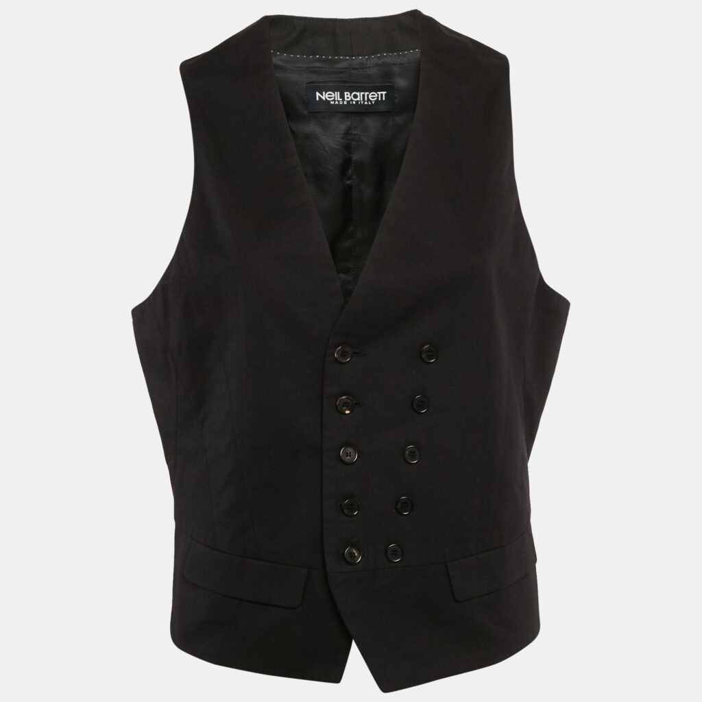 luxury-women-neil-barrett-used-clothes-p1093146-002 Neil Barrett Black Cotton Blend Single Breasted Button Detail Vest L