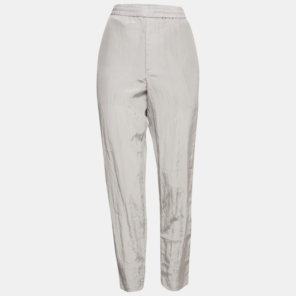 luxury-women-neil-barrett-used-clothes-p1159977-003 Neil Barrett Silver Reflective Synthetic Slim Fit Low Rise Trousers L