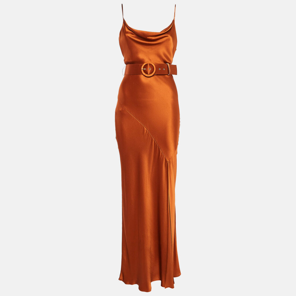 luxury-women-nicholas-used-clothes-p1032224-002 Nicholas Brown Satin Cowl Neck Belted Maxi Slip Dress L