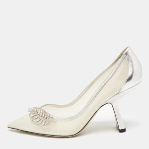 Nicholas Kirkwood Silver Leather and Mesh Monstera Pumps Size 39.5