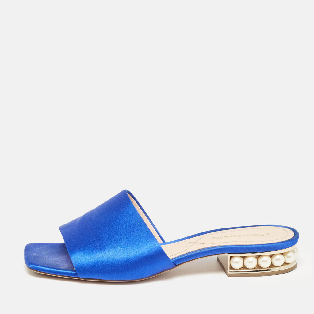 luxury-women-nicholaskirkwood-used-shoes-p1025467-003 Nicholas Kirkwood Blue Satin Crystal Embellished Slides Size 38