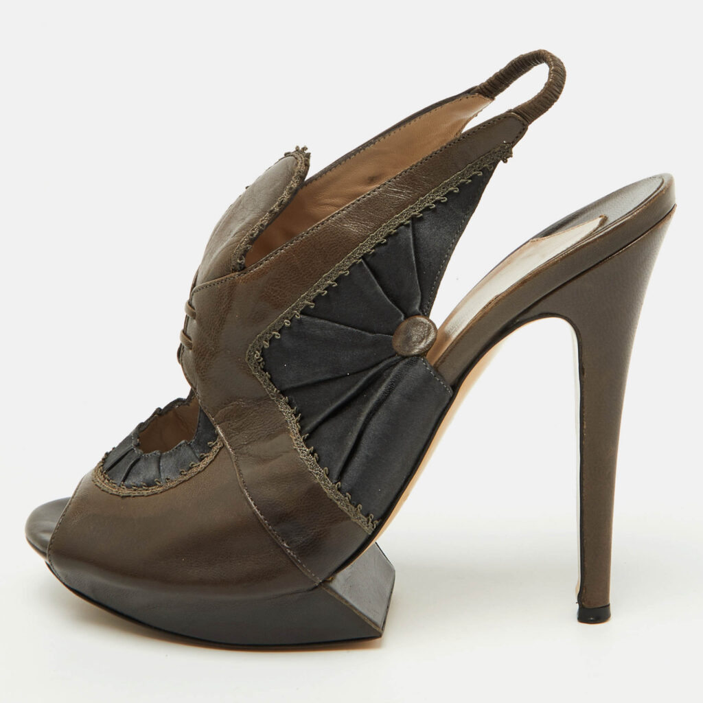 luxury-women-nicholaskirkwood-used-shoes-p1086157-010 Nicholas Kirkwood Dark Brown/Black Leather and Satin Platform Slingback Sandals Size 38.5