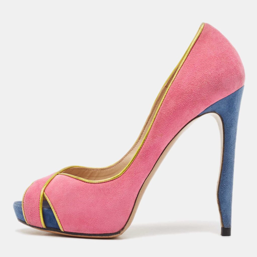 luxury-women-nicholaskirkwood-used-shoes-p1103715-003 Nicholas Kirkwood Multicolor Suede and Leather Crisscross Peep Toe Pumps Size 37
