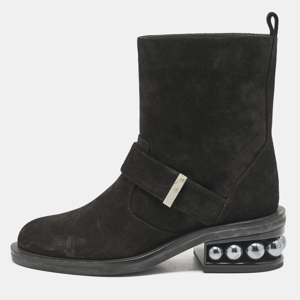 luxury-women-nicholaskirkwood-used-shoes-p1150355-003 Nicholas Kirkwood Black Suede Casati Pearl Ankle Length Boots Size 37