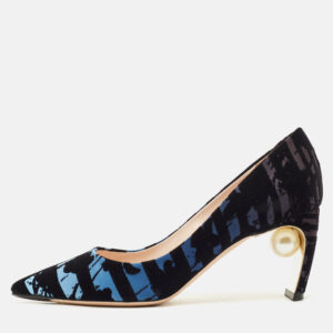 Nicholas Kirkwood Black/Blue Velvet Pearl Embellished Pumps Size 38.5