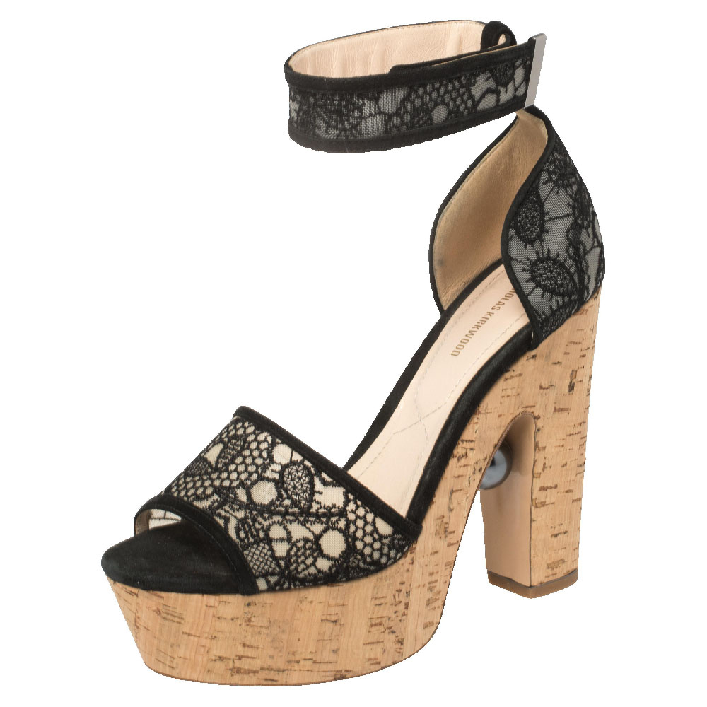 luxury-women-nicholaskirkwood-used-shoes-p447153-008 Nicholas Kirkwood Black Lace Maya Pearl Platform Ankle Strap Sandals Size 40