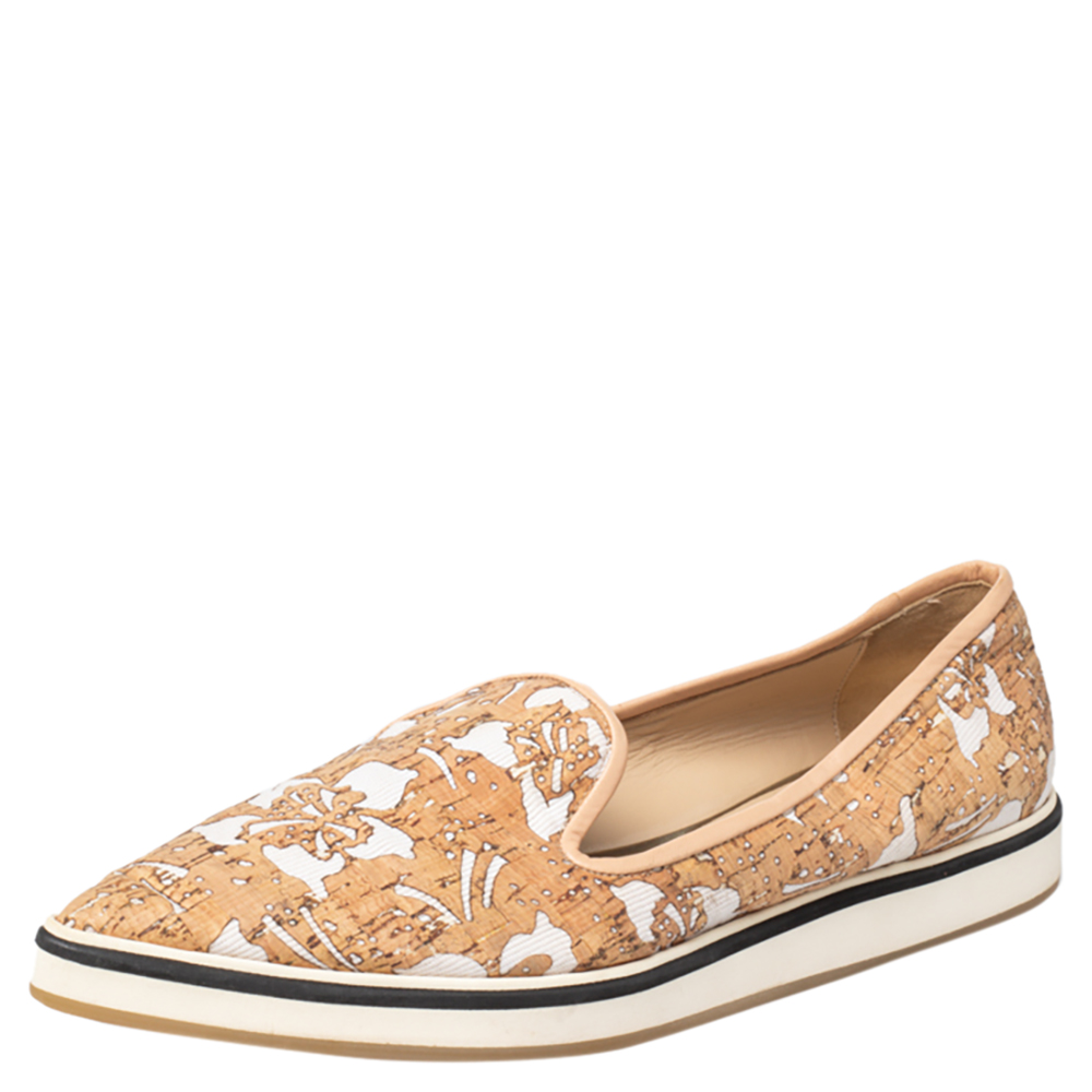 luxury-women-nicholaskirkwood-used-shoes-p466710-008 Nicholas Kirkwood Beige/White Cork And Fabric Pointed Toe Slip On Sneakers Size 39